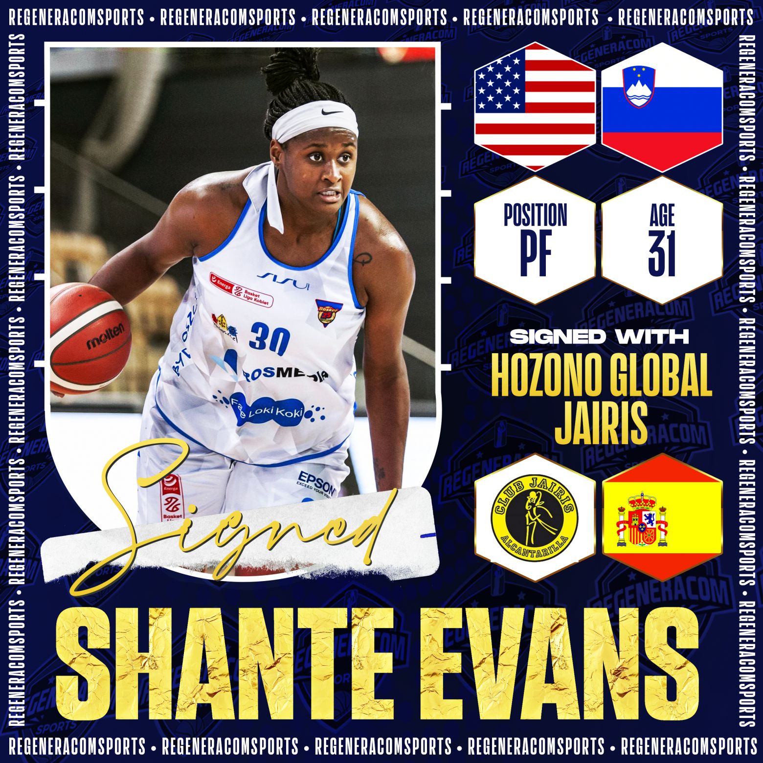 SHANTE EVANS has signed with Hozono Global Jairis for the 2022/23 season